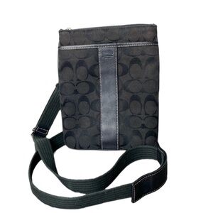 COACH Black Canvas with Leather Trim Crossbody File Bag